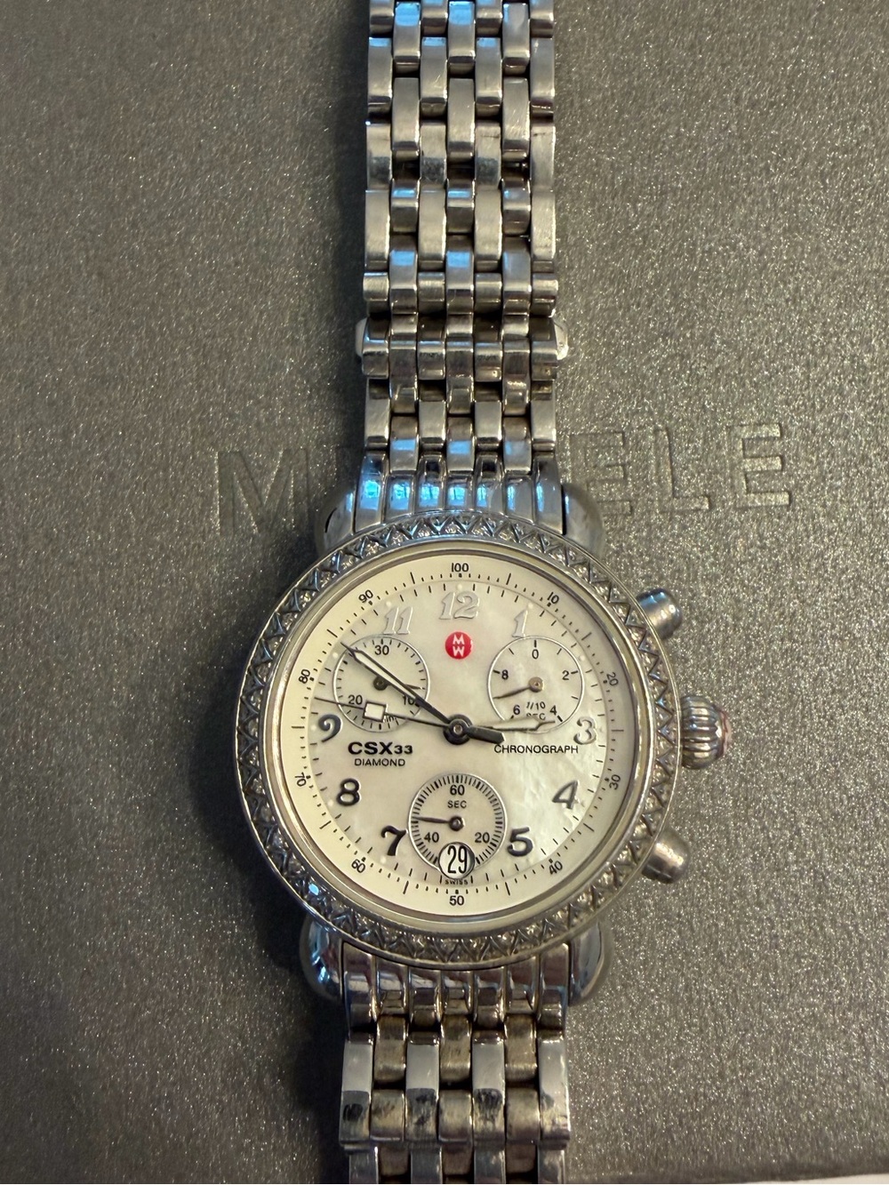 Michele Chronograph Watch with White Dial and Diamonds